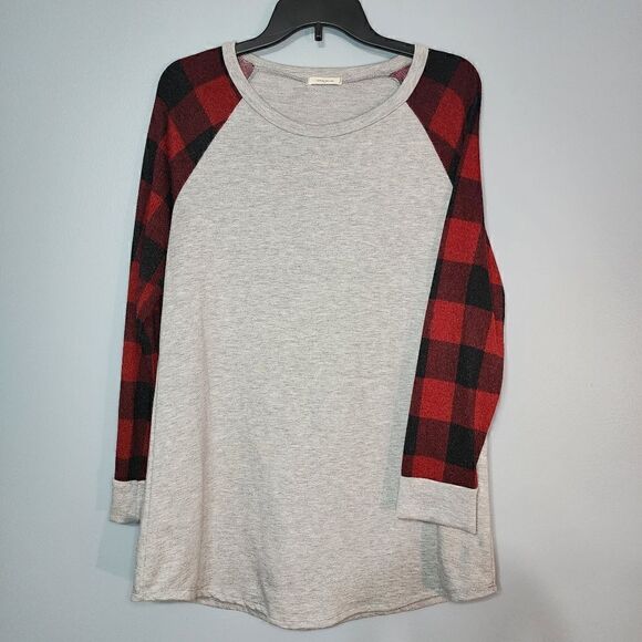 12 Pm By Mon Ami Tops - Red & Black Buffalo Long Sleeve Tunic